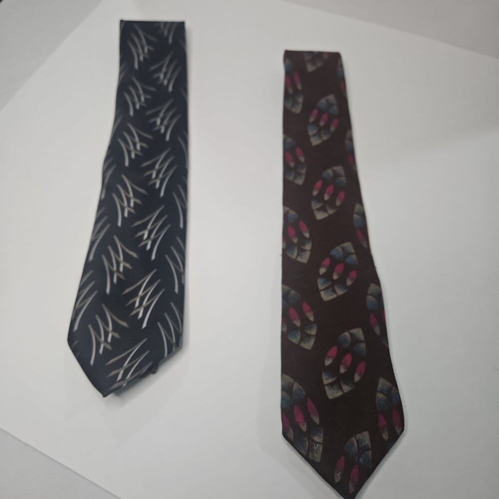 ENZO BERTAZZIO NECKTIE Floral ABSTRACT Design Lot of 2 100% Silk Made in Italy